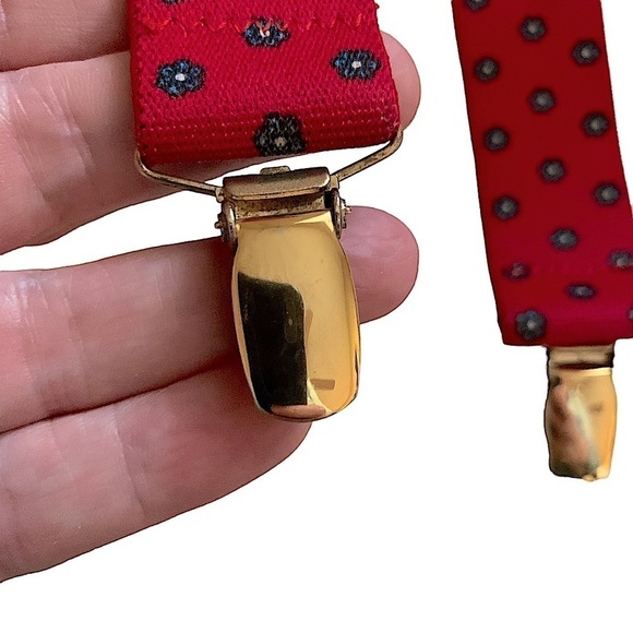 RED and Blue Elastic Suspenders With Goldtone Hardware - Picture 8 of 8